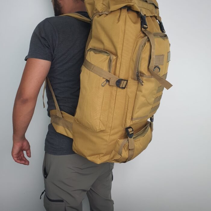 Lizbin  Sac à Dos de Randonnée De Camping 80L, Sac à Dos Tactique Militaire Molle Extra Large, Résistant à l'eau beige - Image 4