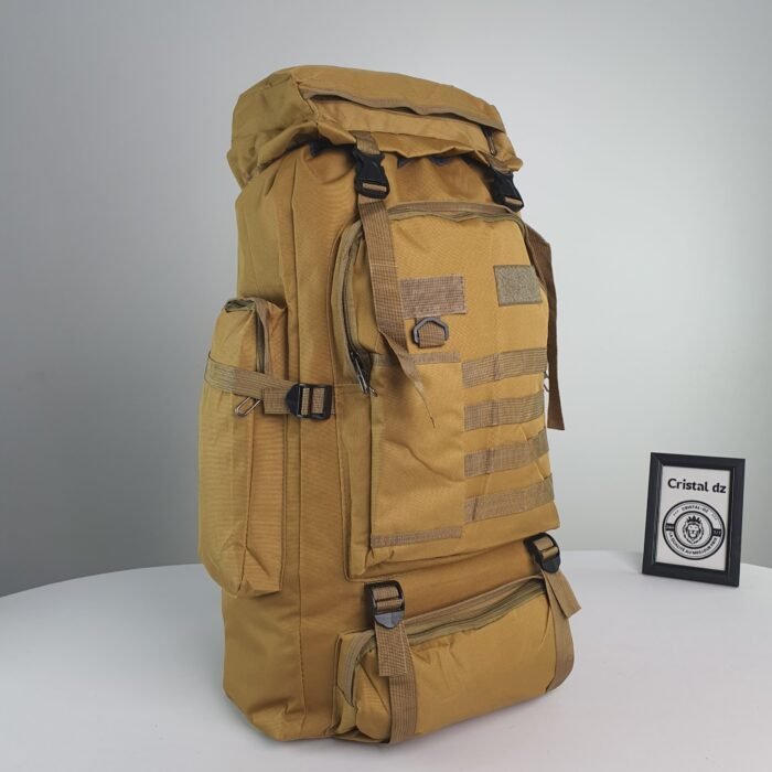 Lizbin  Sac à Dos de Randonnée De Camping 80L, Sac à Dos Tactique Militaire Molle Extra Large, Résistant à l'eau beige - Image 7