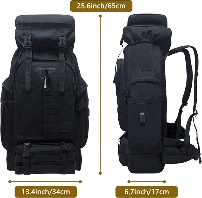 Lizbin  Sac à Dos de Randonnée De Camping 80L, Sac à Dos Tactique Militaire Molle Extra Large, Résistant à l'eau (Noir) - Image 14
